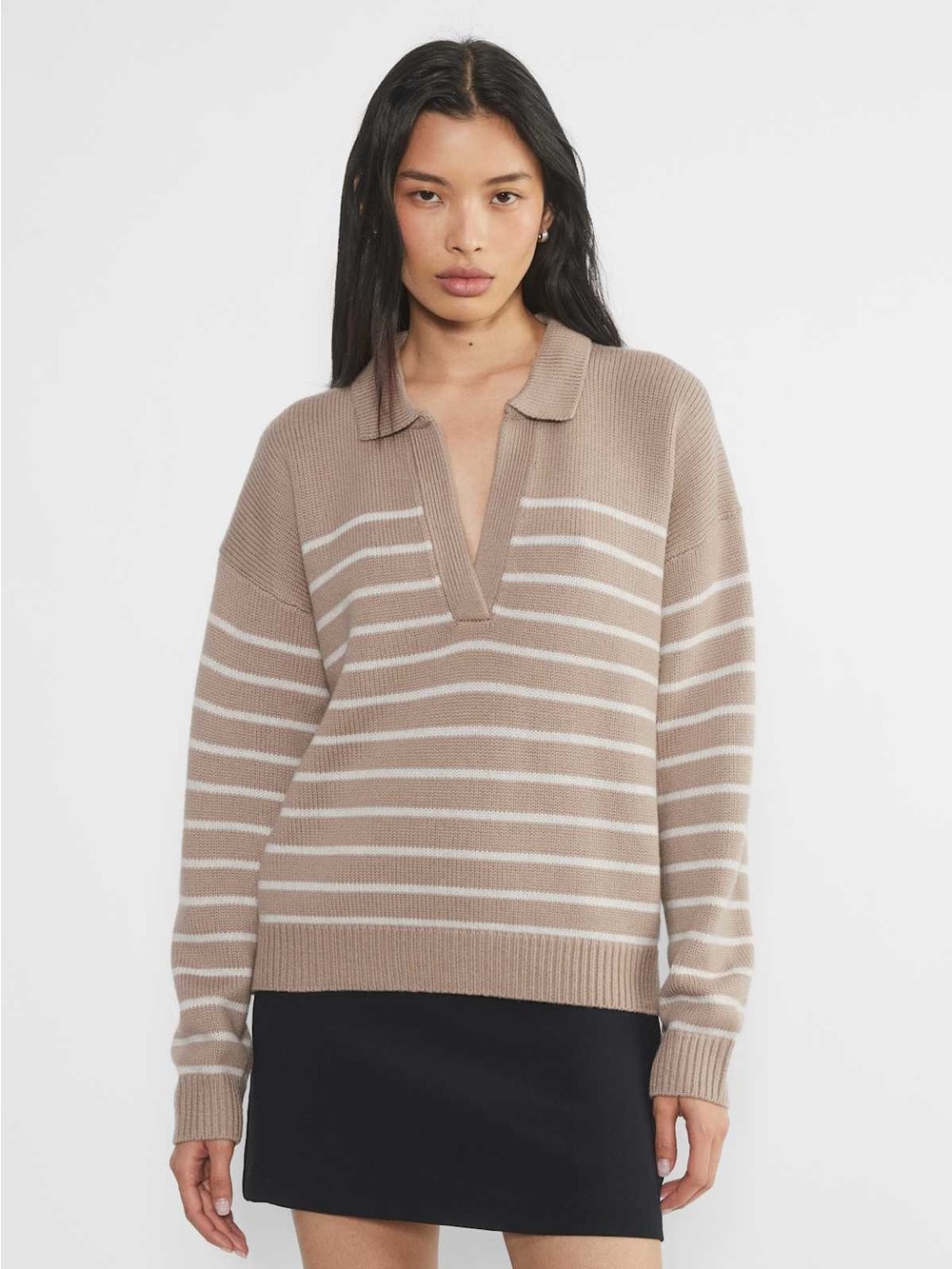 Aritzia Wilfred Clara Merino Wool Sweater XS Taupe Stripe
